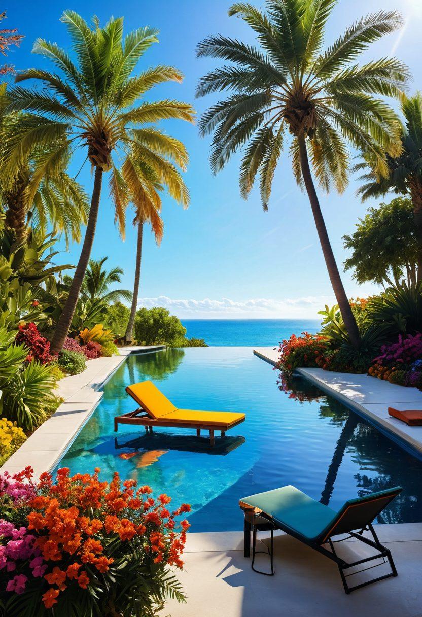A serene digital landscape representing an oasis, featuring a lush green palm tree surrounded by vibrant flowers, a calm pool of sparkling water reflecting a clear blue sky, and soft beams of sunlight filtering through the leaves. In the background, silhouettes of people enjoying leisure activities on their devices, symbolizing joy and contentment in the online world. super-realistic. vibrant colors. peaceful atmosphere.